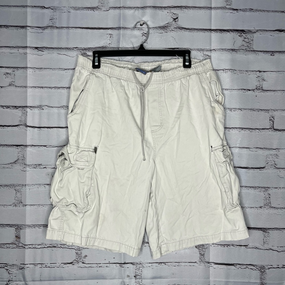 Quiksilver White Cargo Shorts Casual Cotton Blend Drawstring Waist SZ L Casual